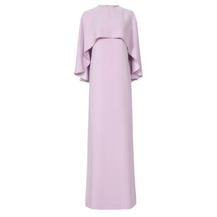 Orianna Sleeveless Crepe Column Gown With Cape