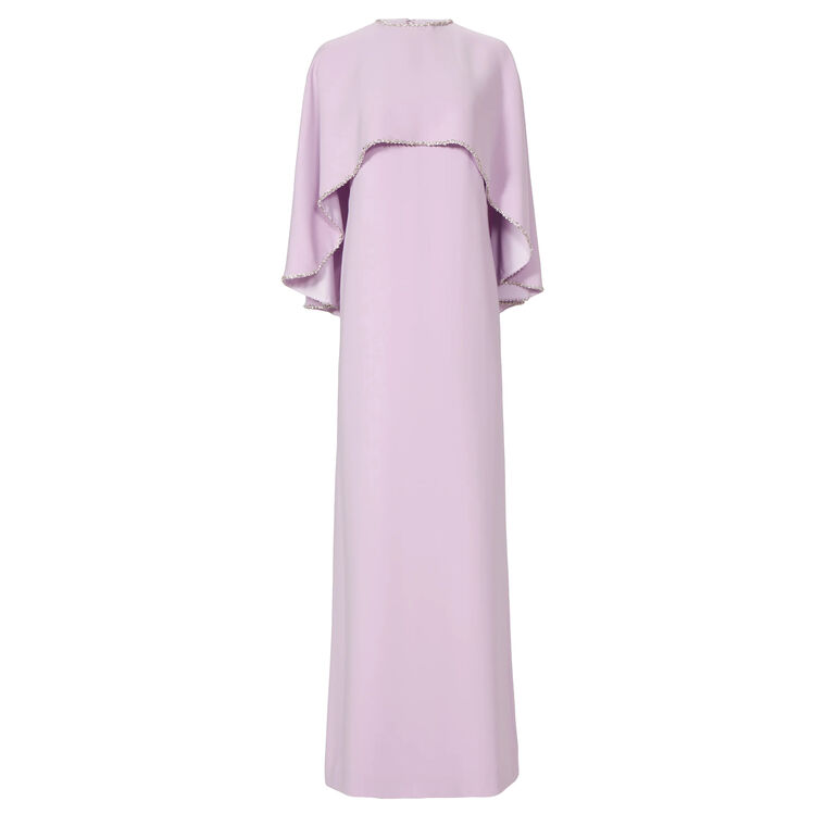 Orianna Sleeveless Crepe Column Gown With Cape image number null