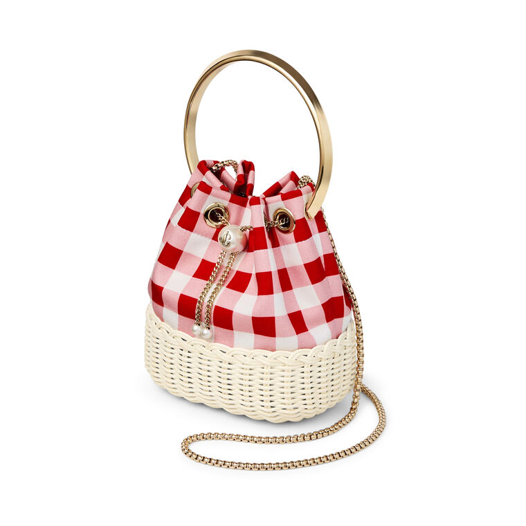 Bon Bon Gingham Cotton Fabric Wicker Bucket Bag image number null