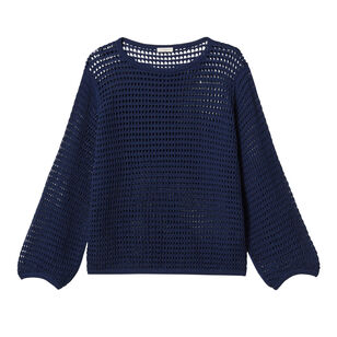 Cotton Open Stitch Voluminous Sleeve Sweater