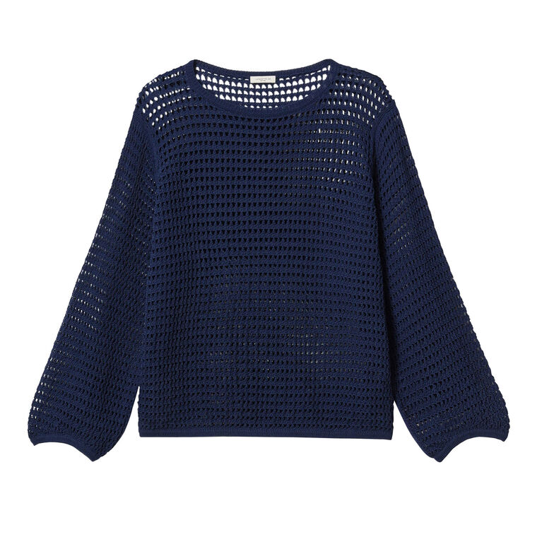 Cotton Open Stitch Voluminous Sleeve Sweater image number null