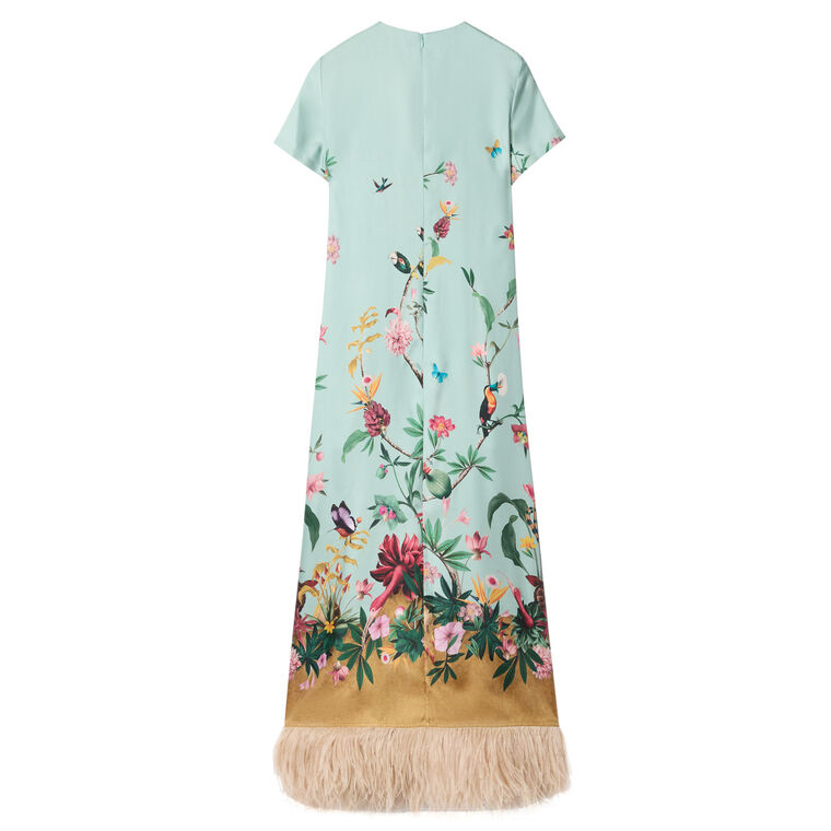 Short Sleeve Maxi Swing Dress With Feathers image number null