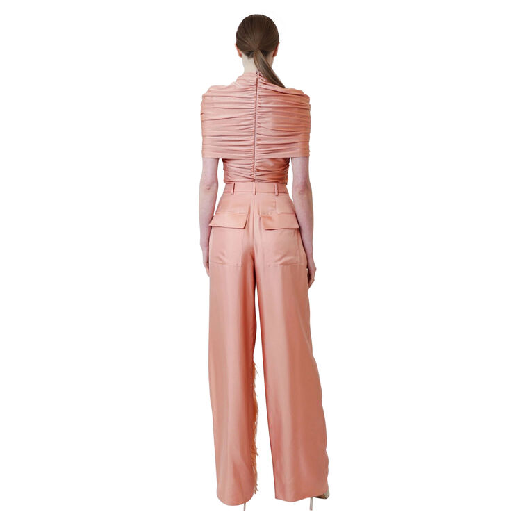 Silky Twill Relaxed Pleated Pant With Feathers image number null