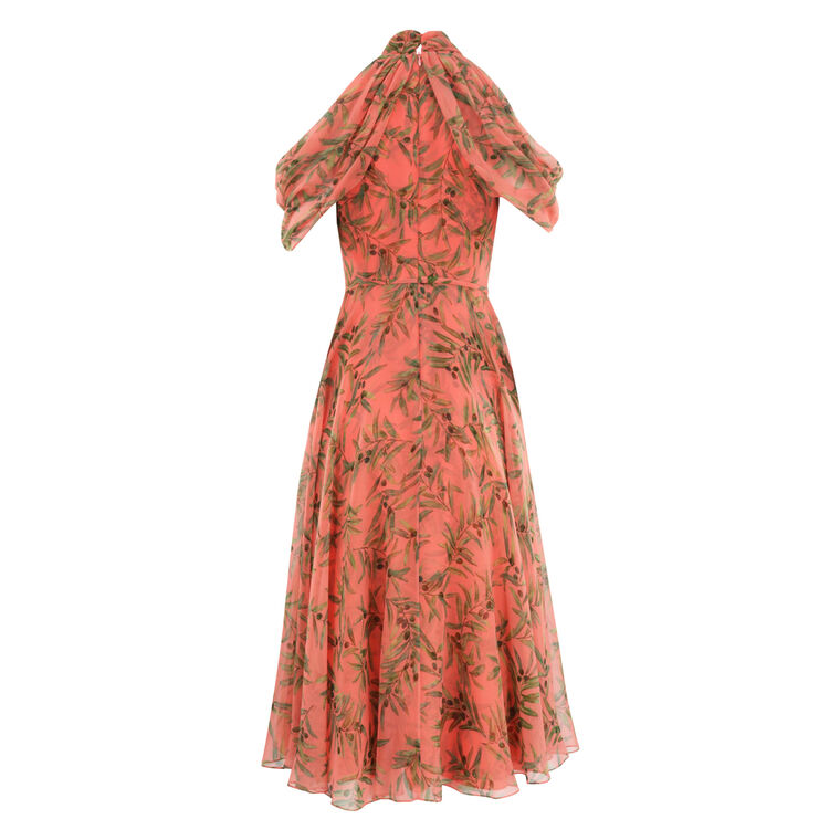Olive Branch Print Halterneck Midi Dress image number null