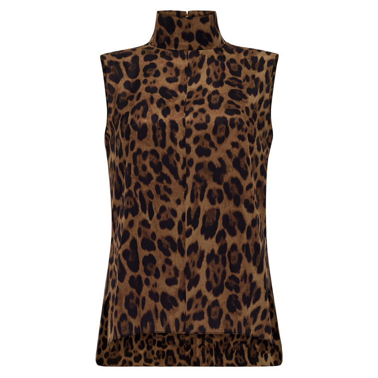 Varick Sleeveless Mock Neck Top In Printed Silk Charmeuse image number null