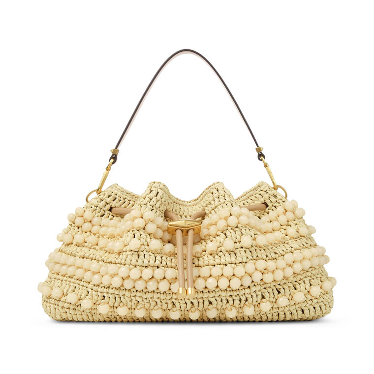 Cinch Beaded Raffia Bucket Bag image number null