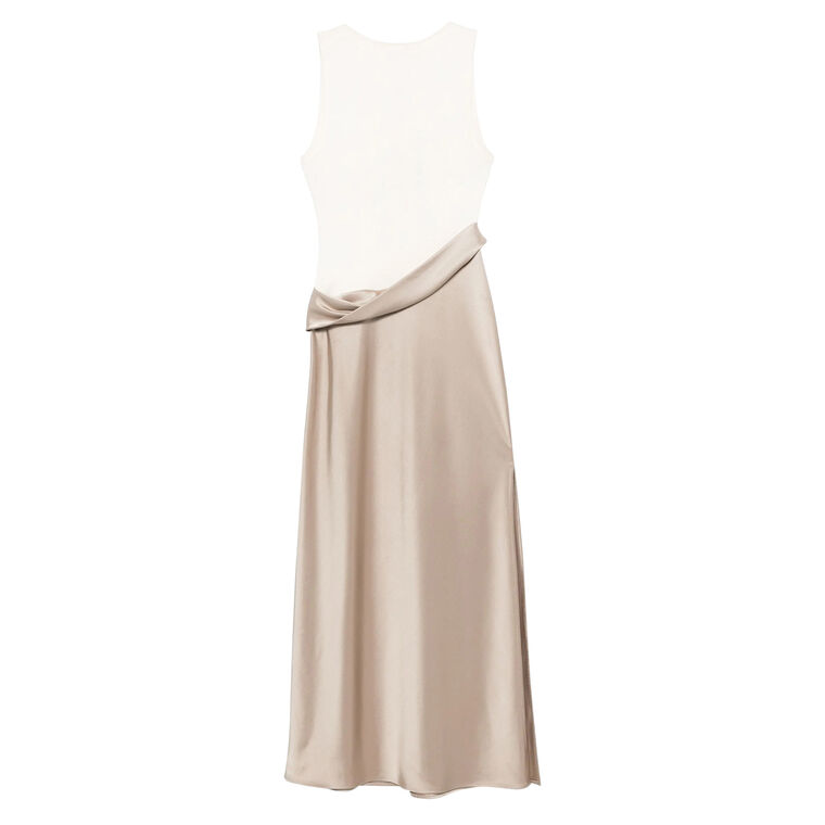 Cobee Ribbed Jersey and Slip Satin Dress image number null