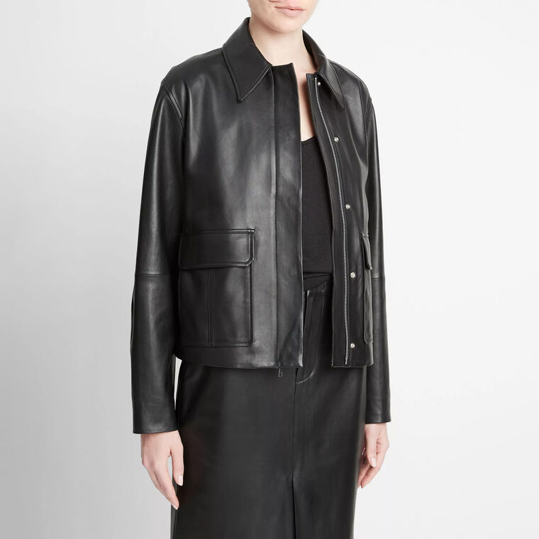 Leather Zip-Front Jacket image number null