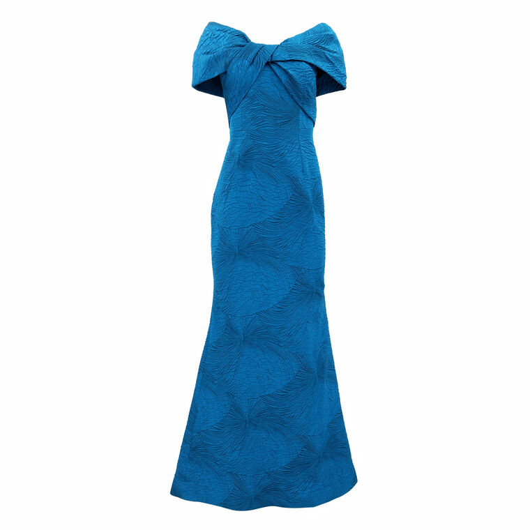 Jacquard Twist Bodice Off Shoulder Gown image number null