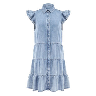Jem Cap Sleeve Tiered Denim Mini Dress