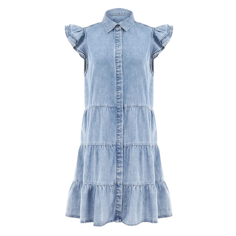 Jem Cap Sleeve Tiered Denim Mini Dress image number null