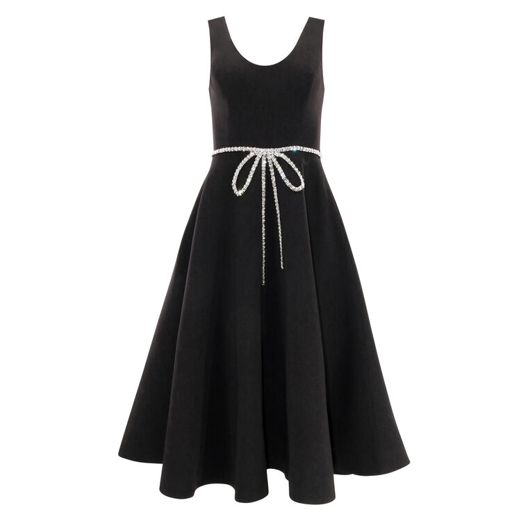 Helena Sleeveless Crystal Bow Fit And Flare Midi Dress image number null