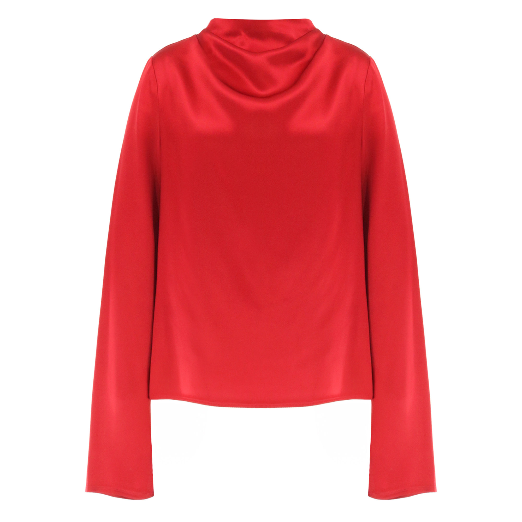 Satin Draped Neck Long Sleeve Top