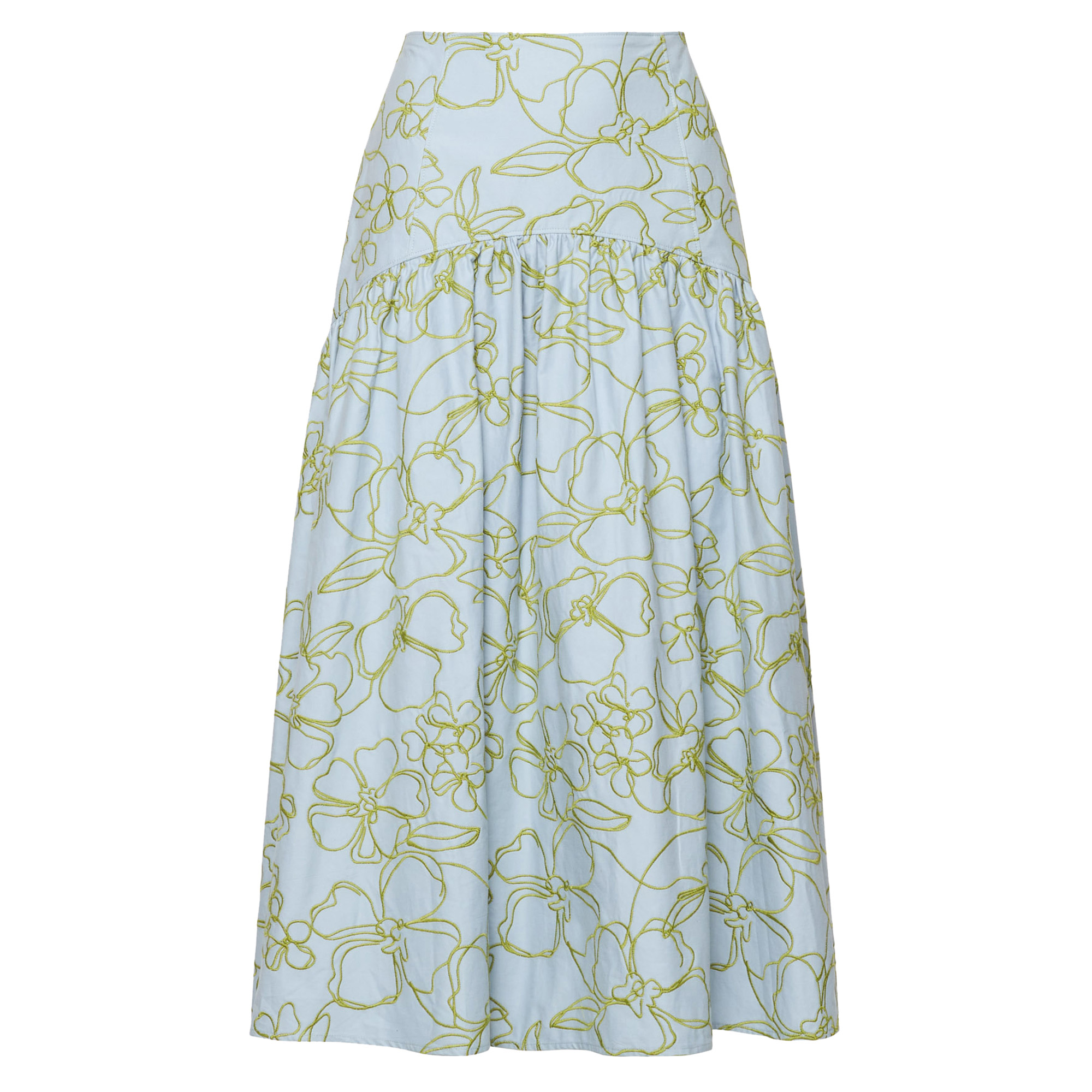 Zoanne Embroidered Linework Floral Midi Skirt