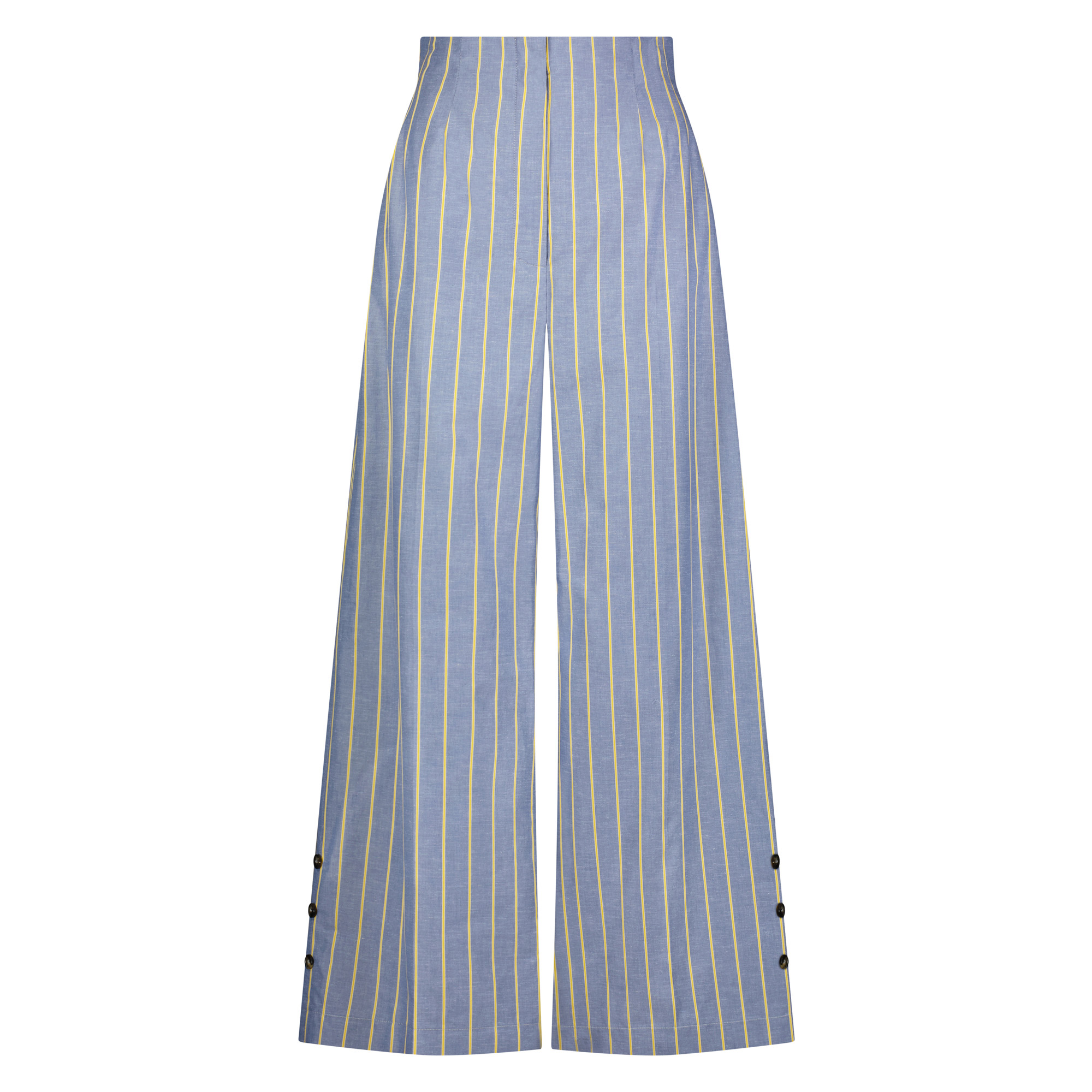 Striped Heathered Cotton Poplin Cropped Wide-Leg Pant