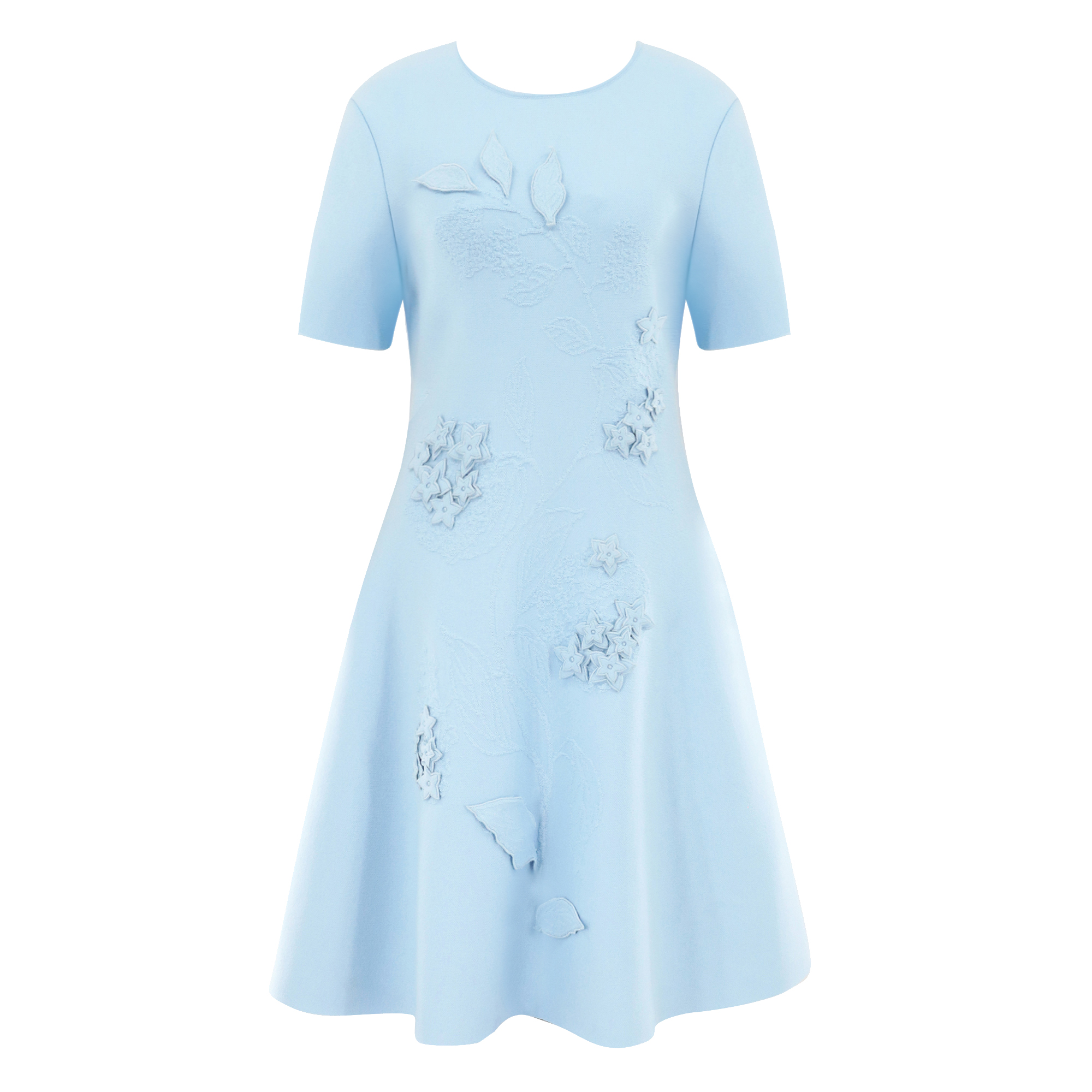 Short Sleeve Porcelain Flower Embroidered Knit Mini Dress