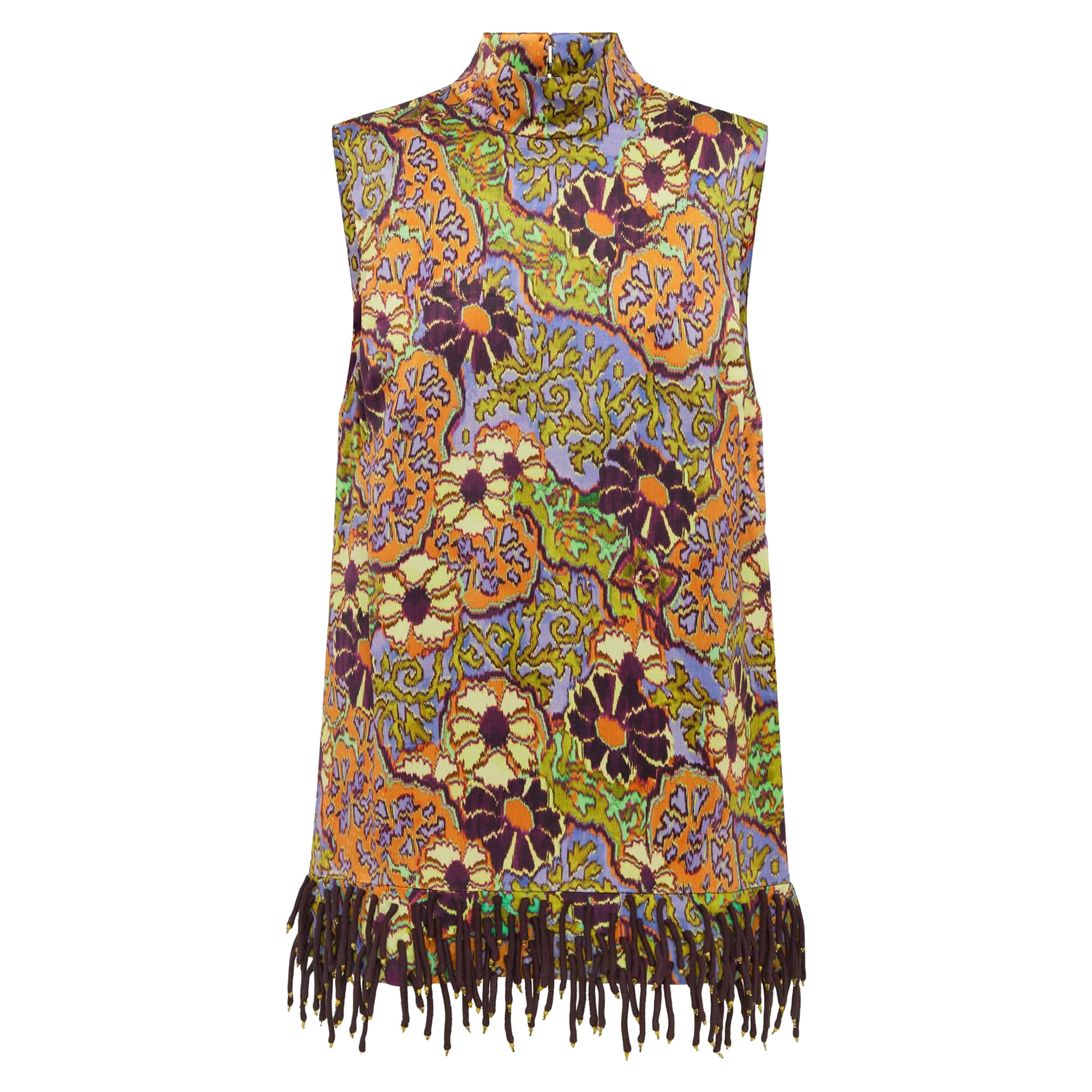 Joanna Sleeveless High Neck Top With Beaded Fringe Hem