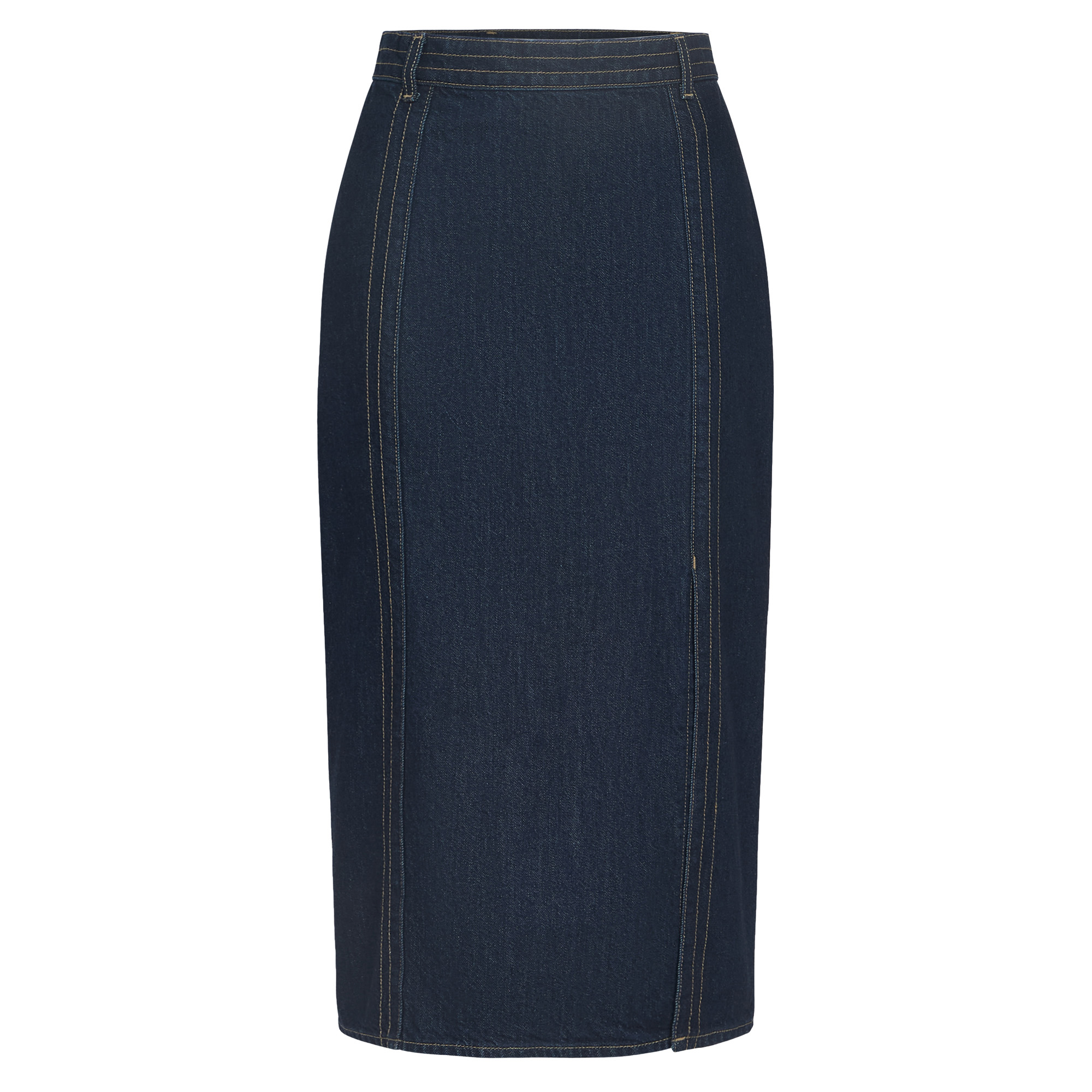 Denim Midi Skirt With Seams