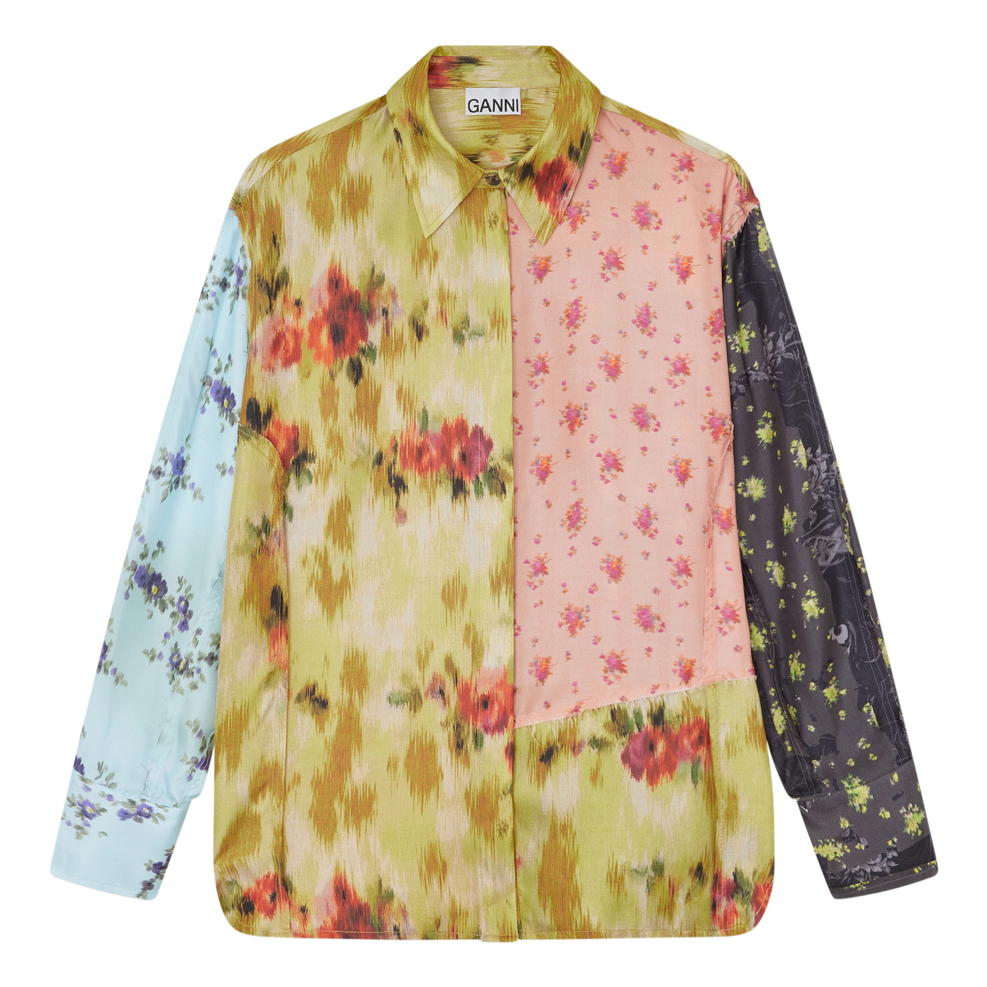 Long Sleeve Multi Printed Silk Twill Blouse