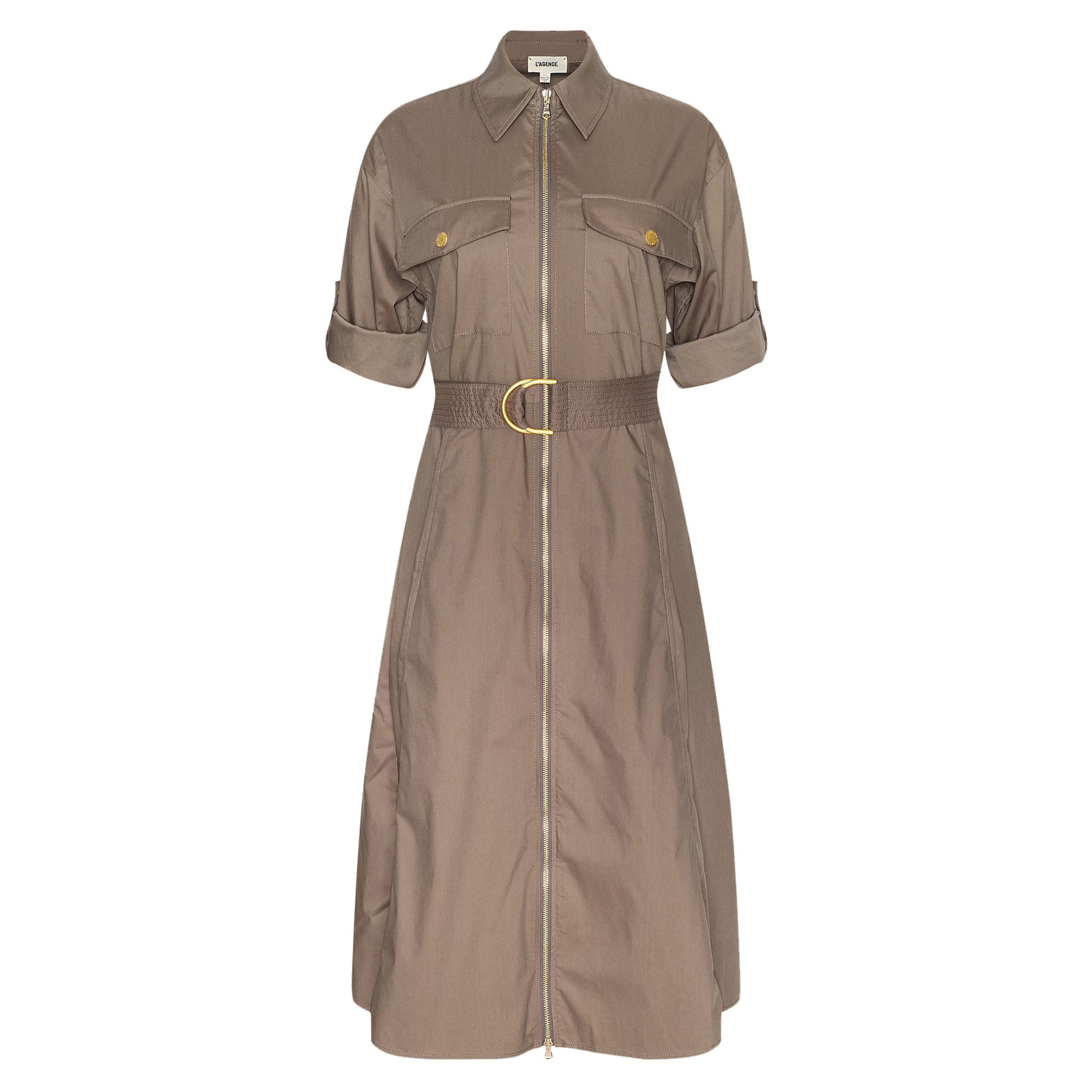 Callen Roll-Tab Sleeve Midi Shirt Dress