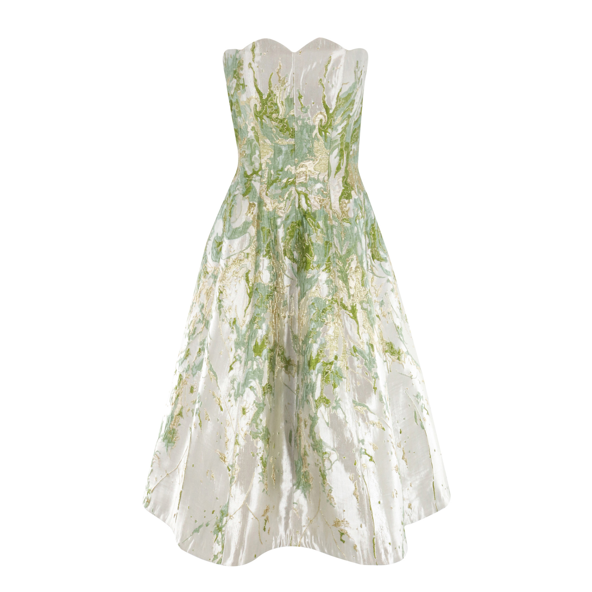 Strapless Floral Brocade Dress