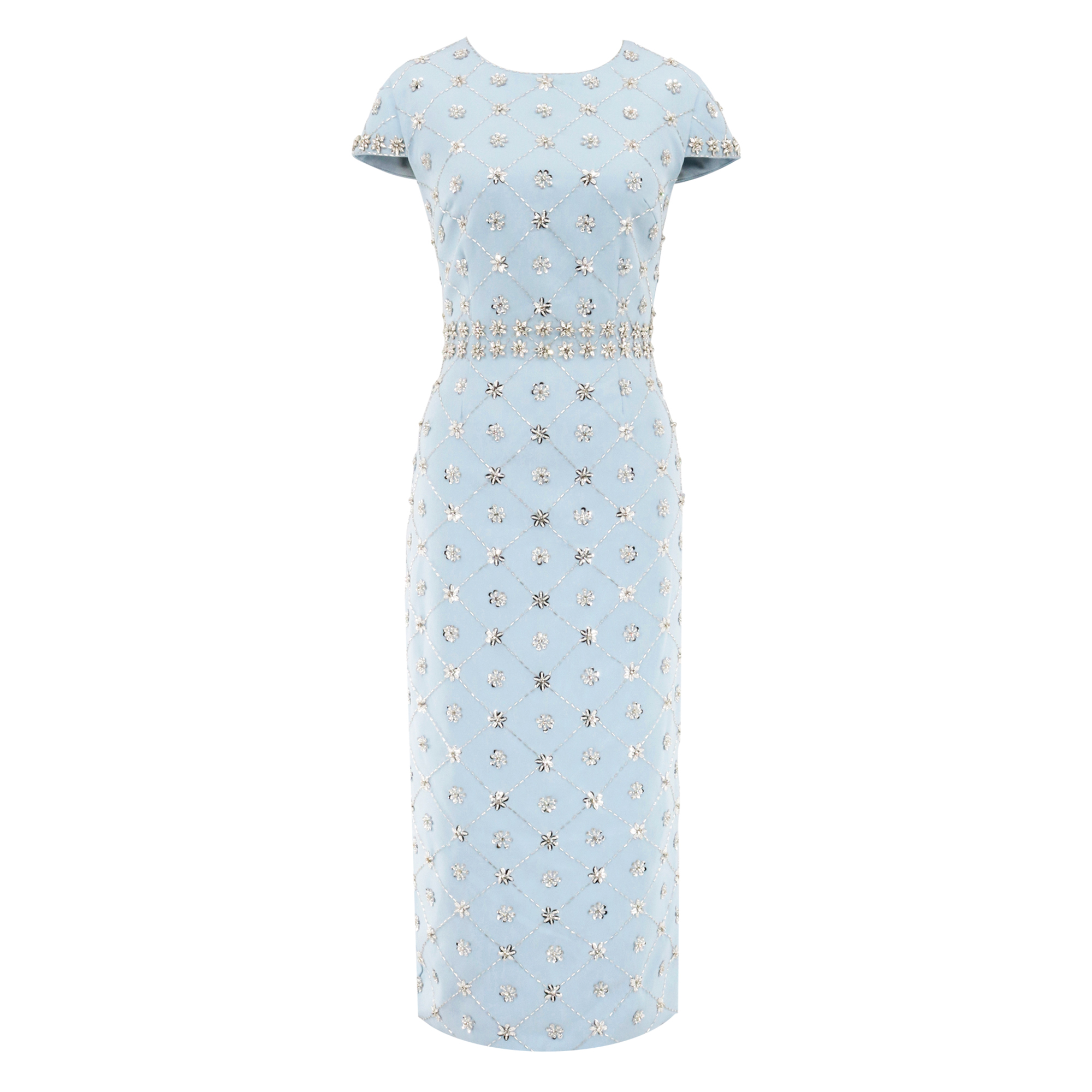 Cap Sleeve Hand-Embellished High Neck Midi Dress