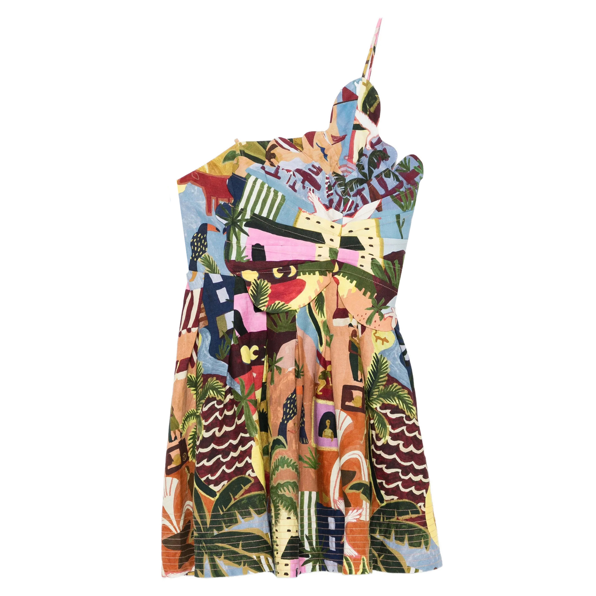 Tropical Painting Multicolor Mini Dress