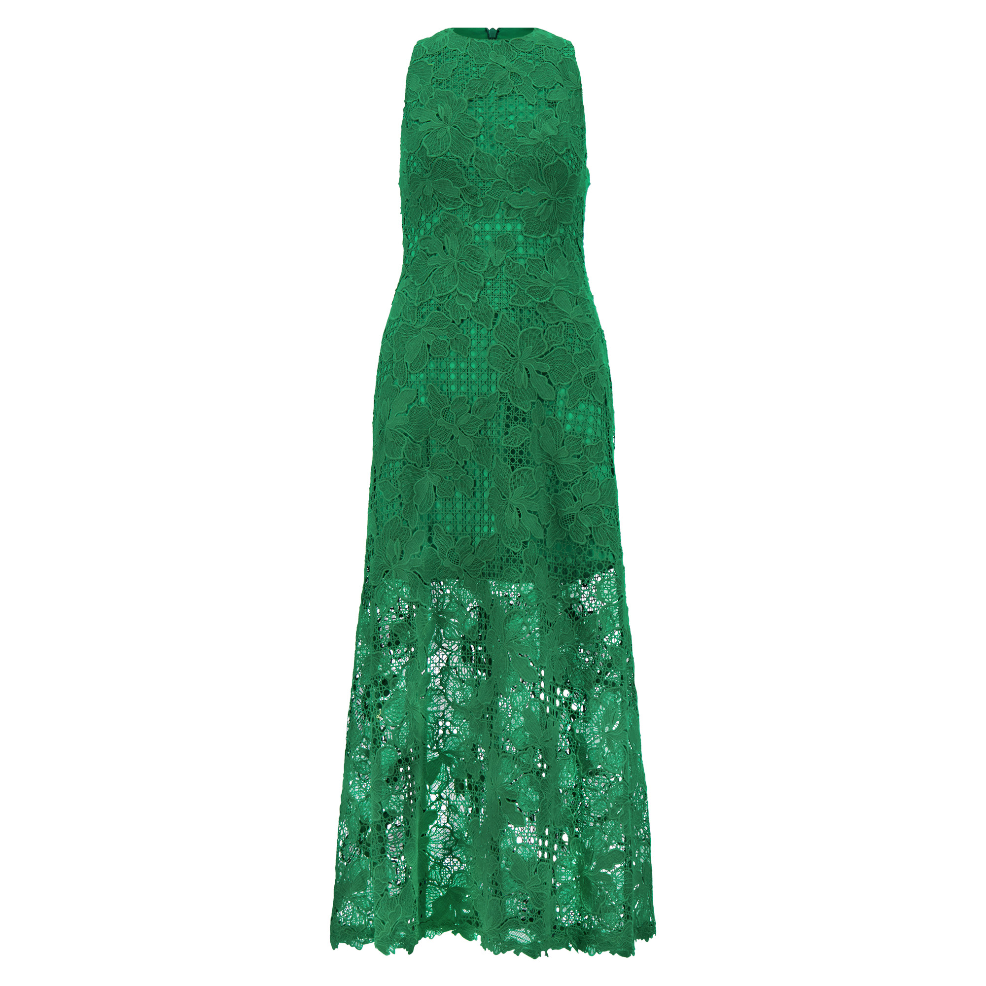 Sleeveless Lattice Guipure Lace Midi Dress