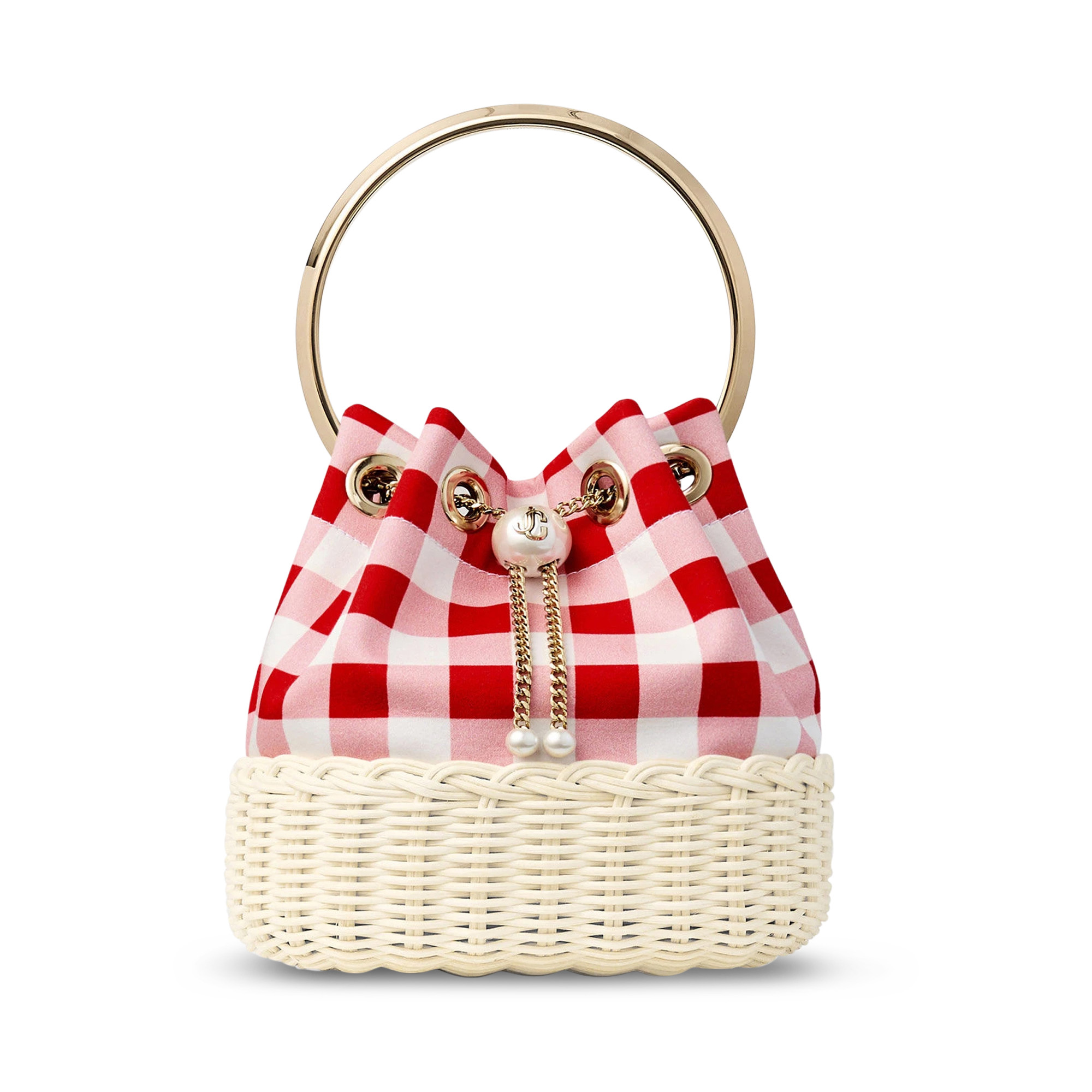 Bon Bon Gingham Cotton Fabric Wicker Bucket Bag