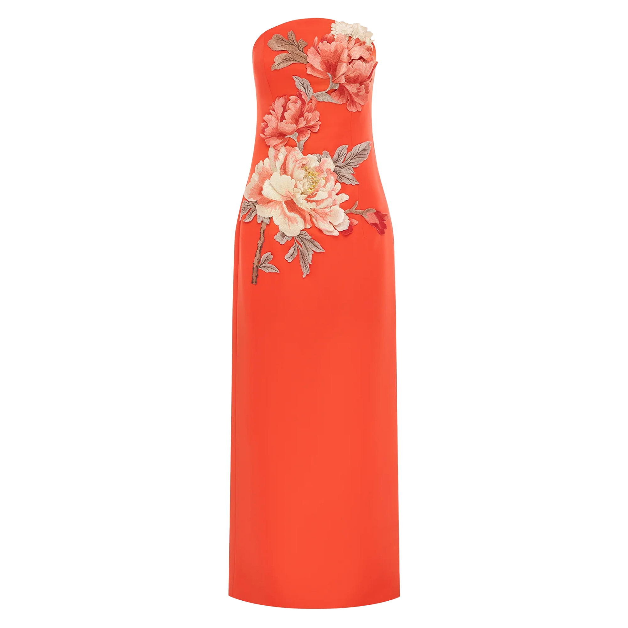 Ava Floral Applique Strapless Bustier Maxi Dress