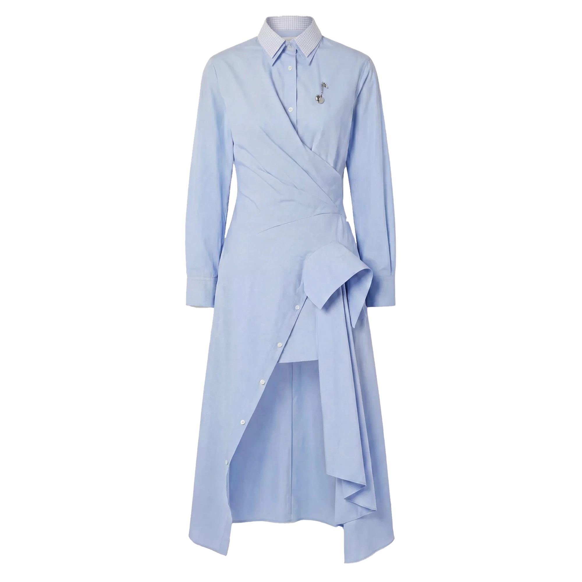 Long Sleeve Cascade Double Collar Midi Shirt Dress