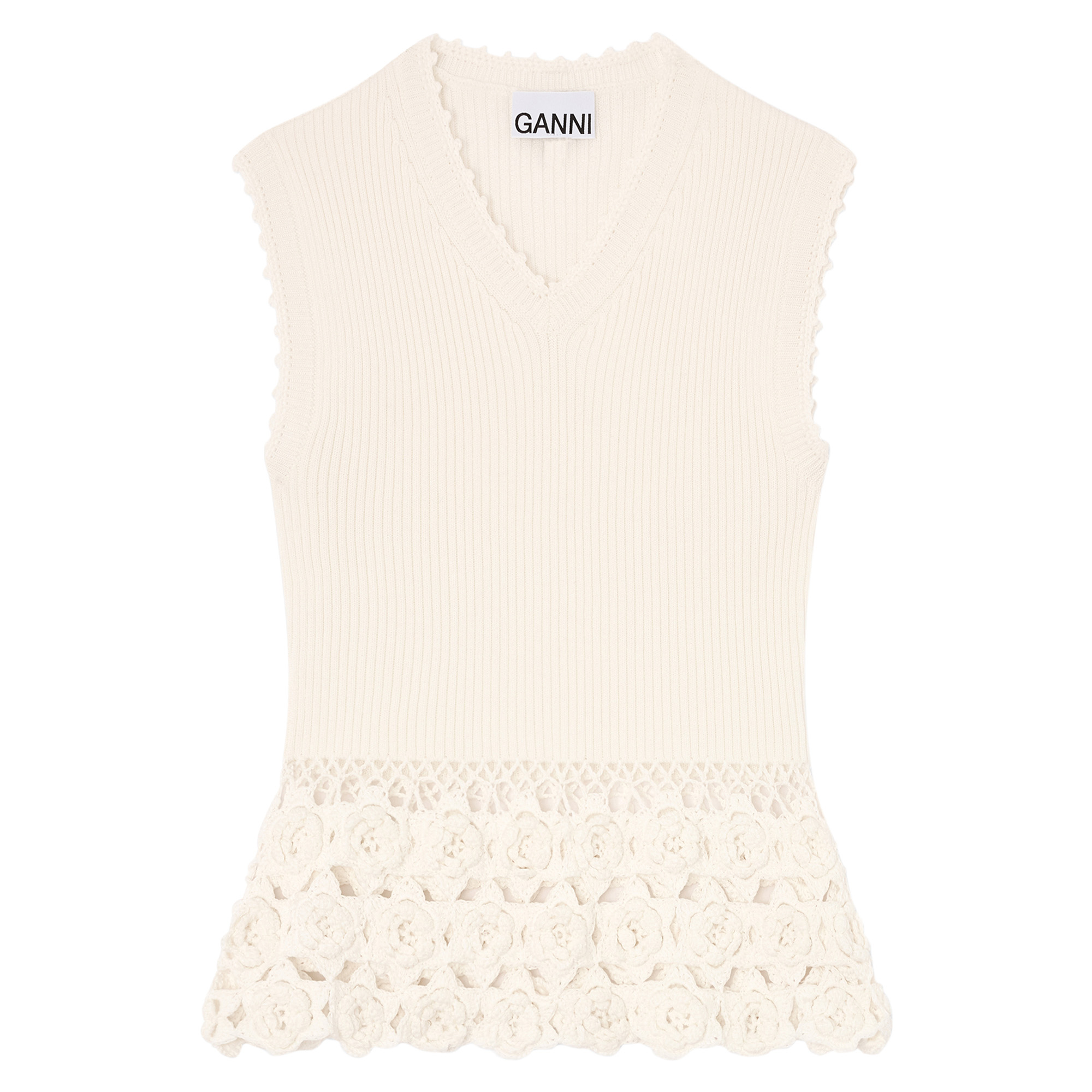 Sleeveless Fine Cotton Rib Crochet Top