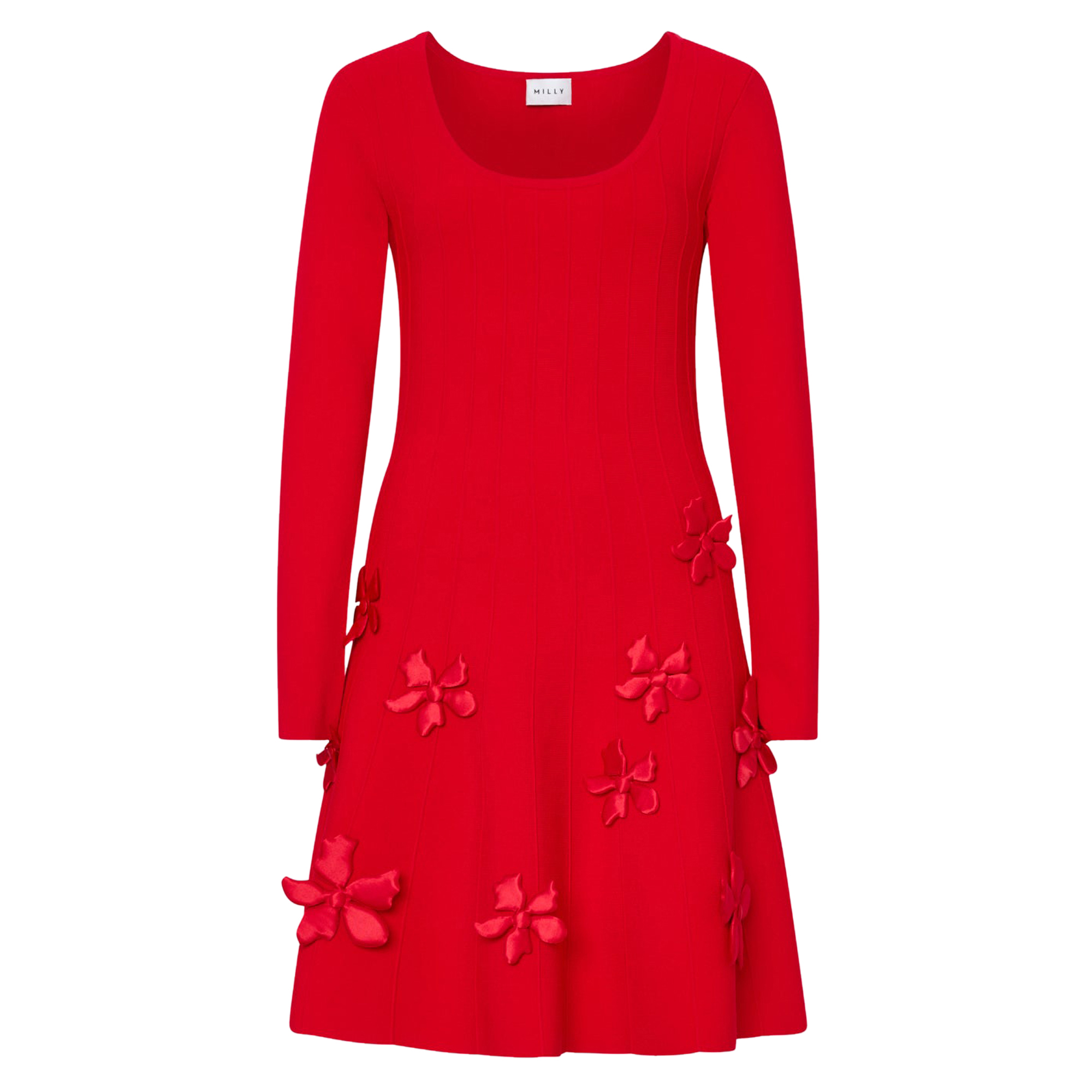 Susan Long Sleeve Scoop Neck Knit 3D Floral Mini Dress