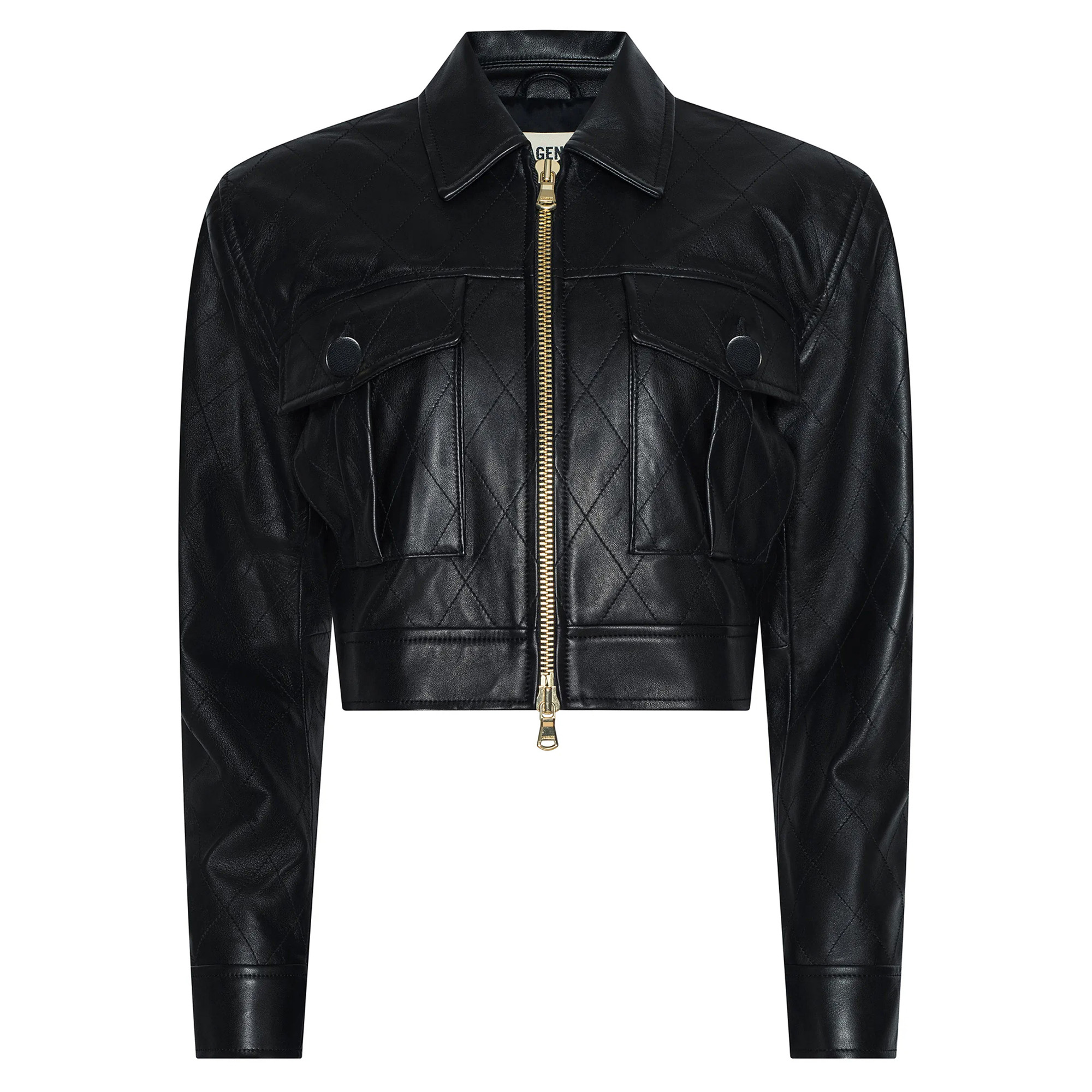 Micah Oversized Collar Cropped Leather Jacket