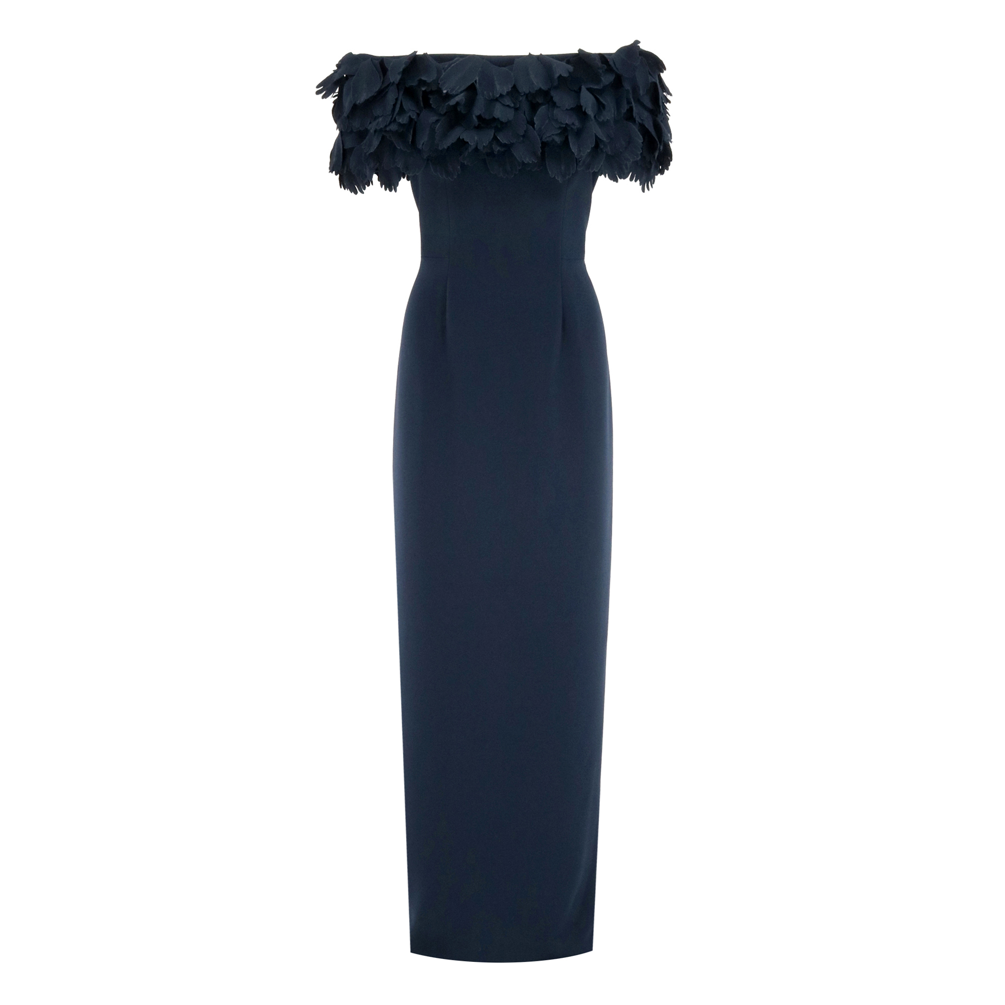 Off Shoulder Gown With Parrot Tulip Trim Collar