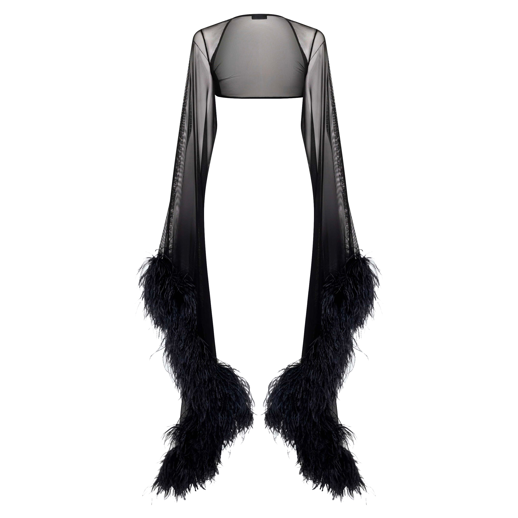 Mesh Shrug With Feathers