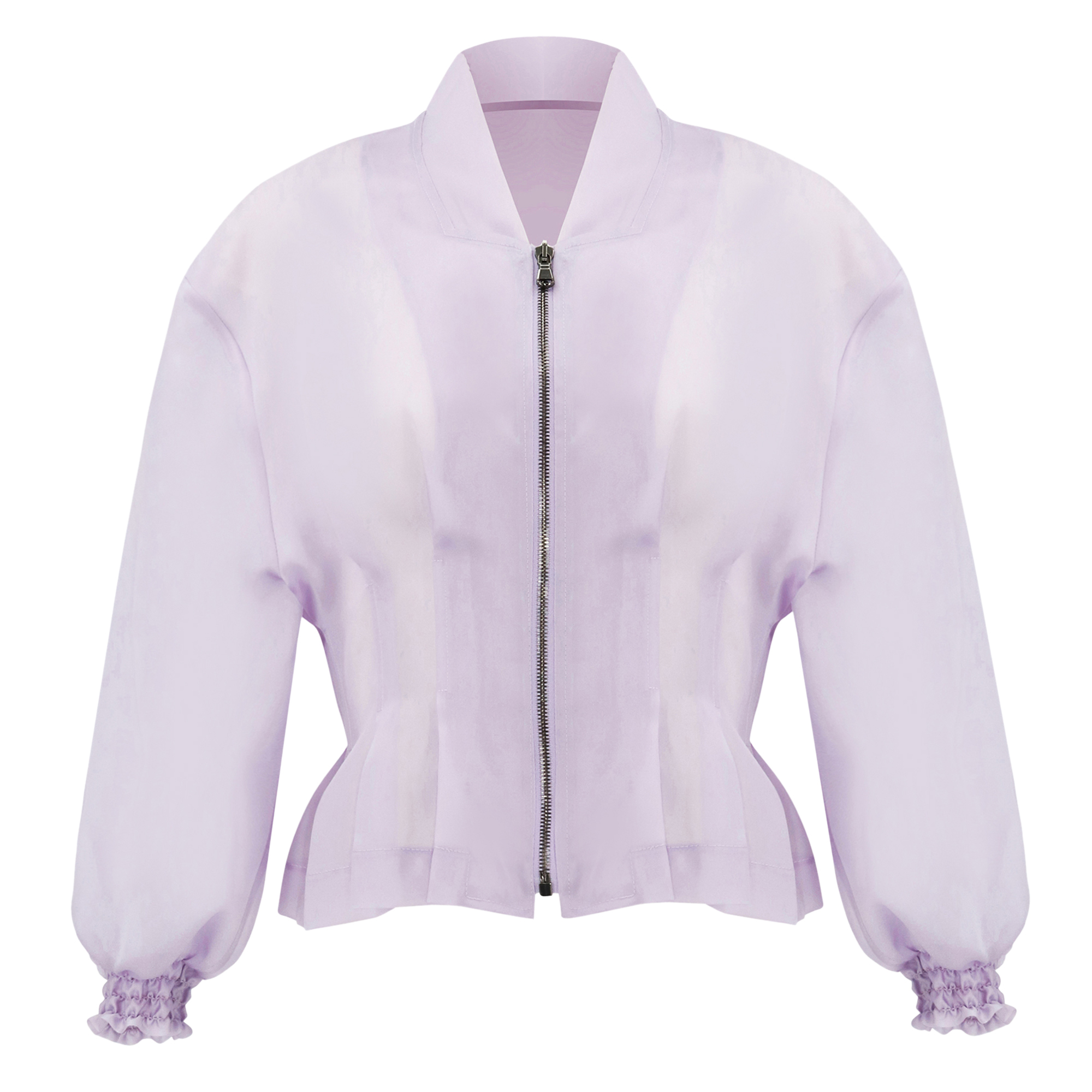 Nipped Waist Sheer Silk Bomber Jacket