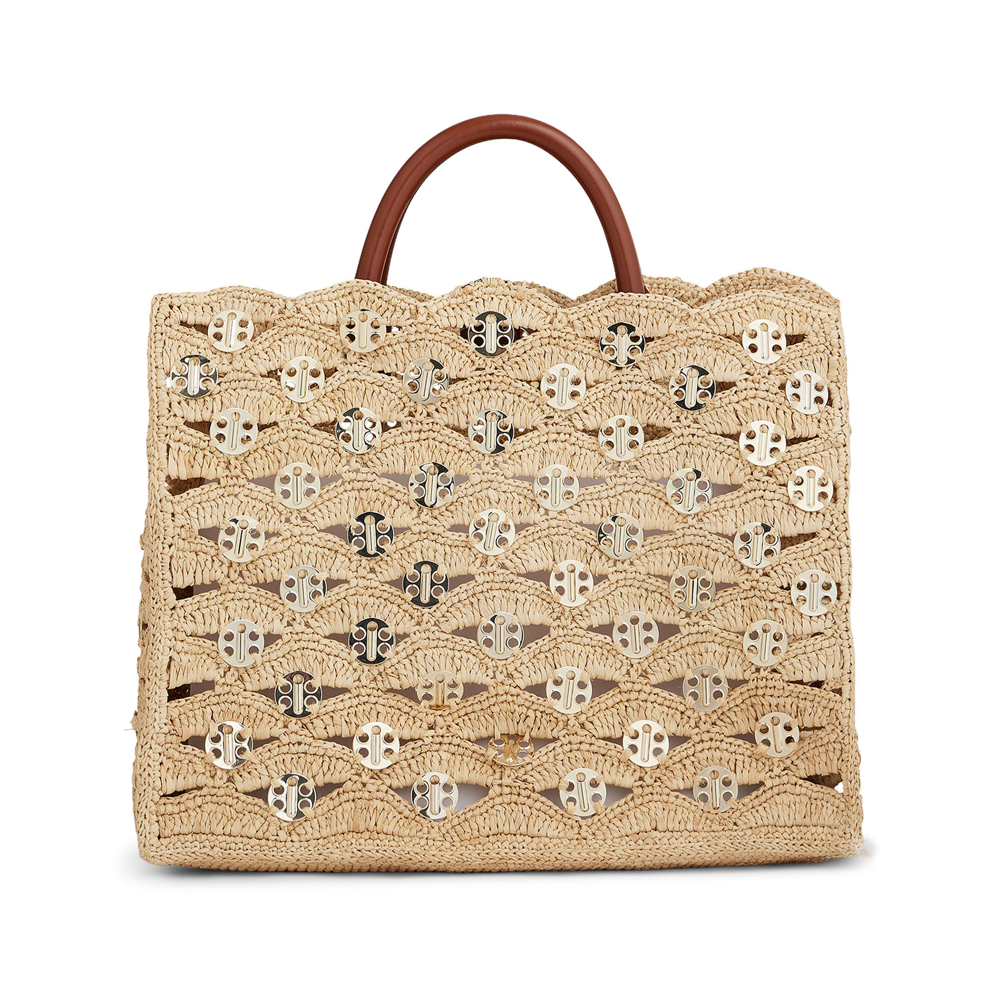 Raffia Disc Top Handle Bag