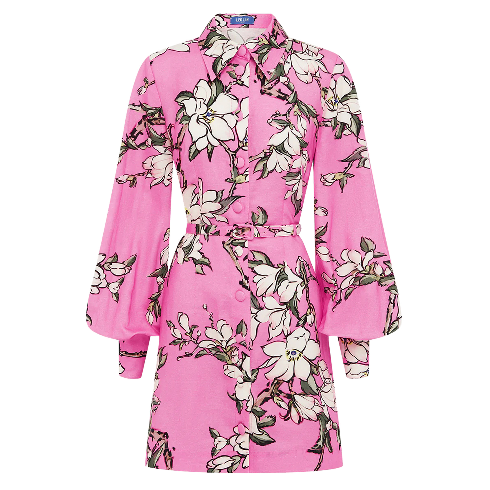 Luminous Long Sleeve Belted Mini Dress