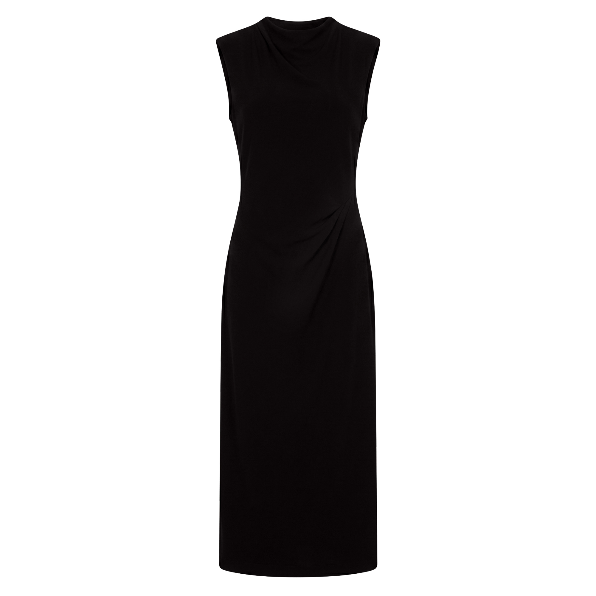 Draped Crepe Funnel-Neck Dress