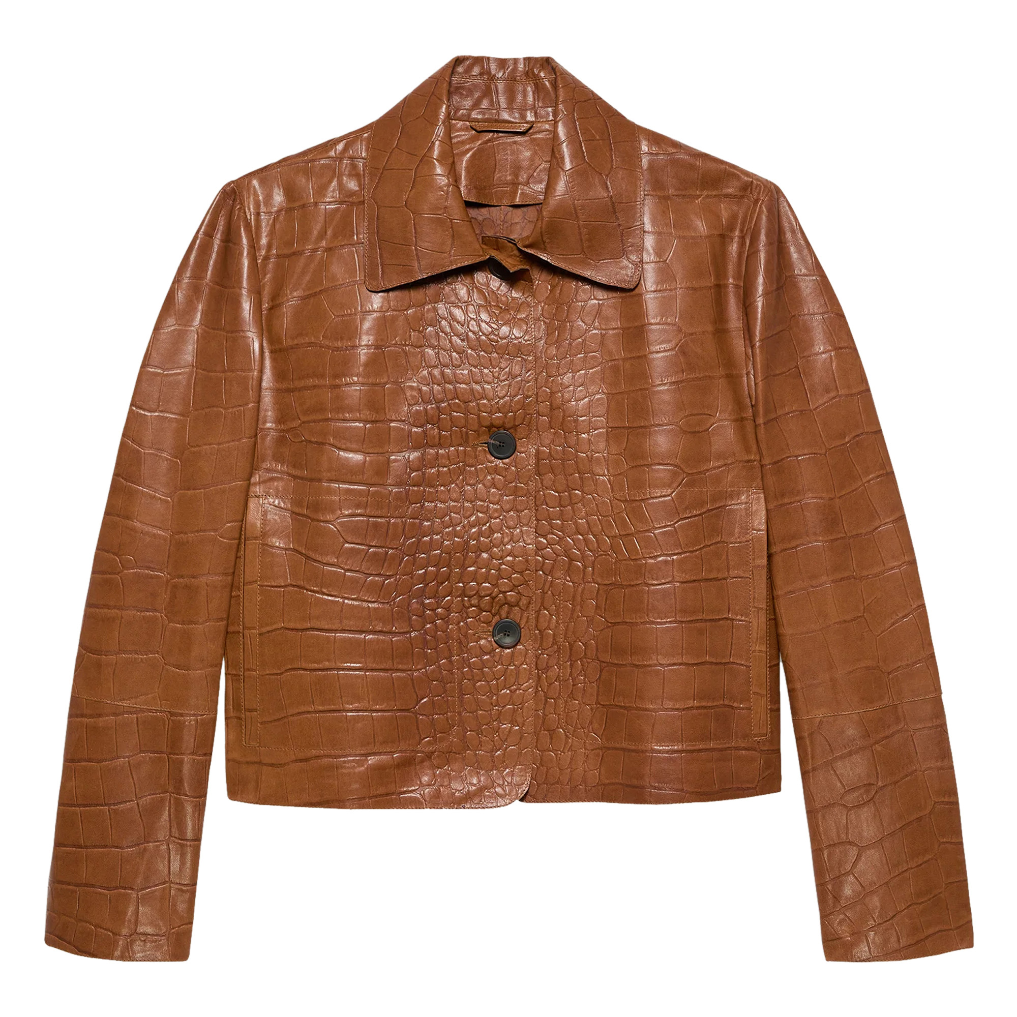 Emy Lamb Leather Croco Print Leather Jacket