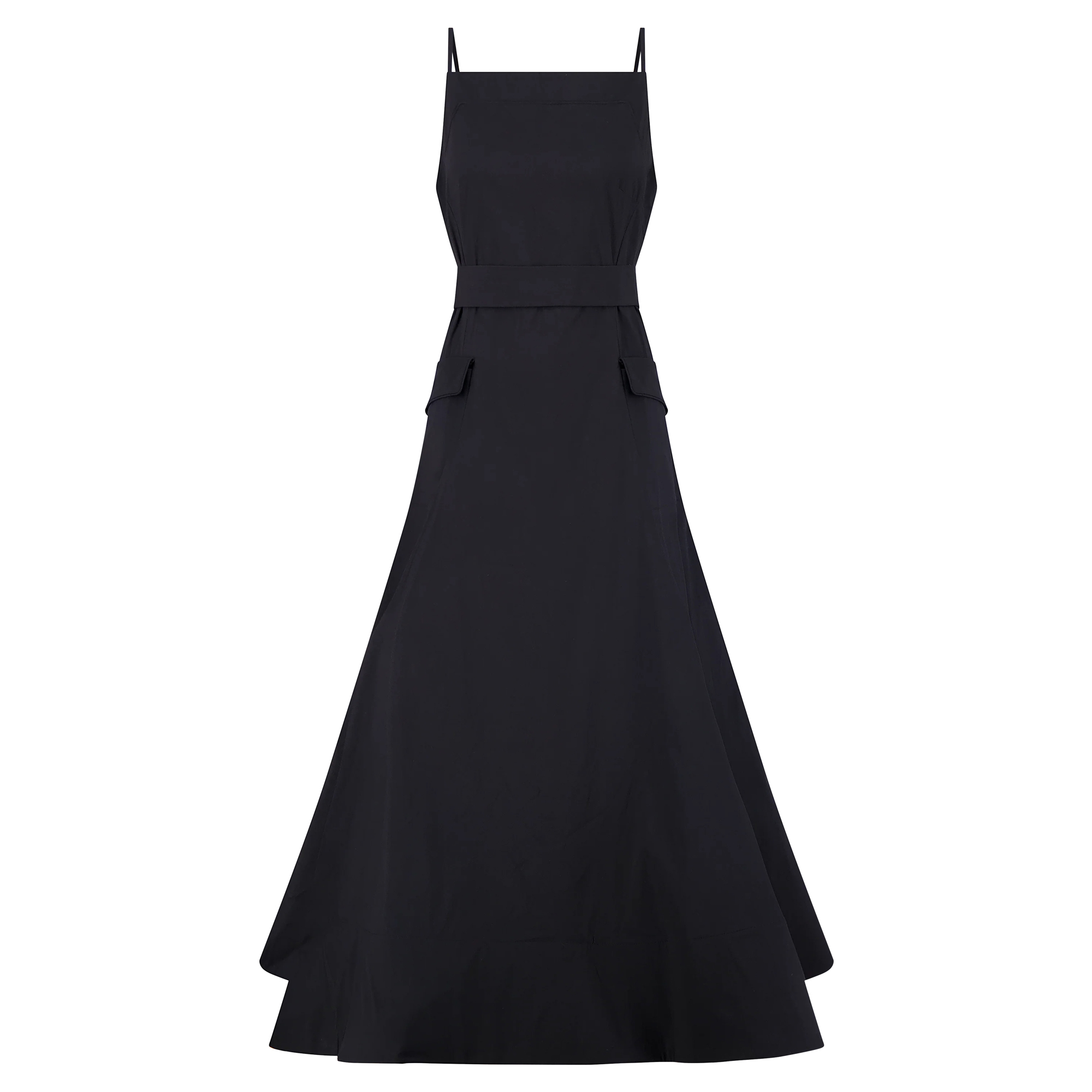 Sleeveless Cotton Poplin Belted Midi Dress