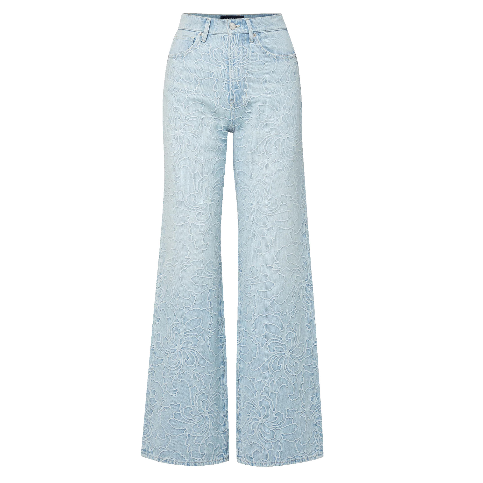 Taylor Floral-Embroidered High-Rise Wide-Leg Jean