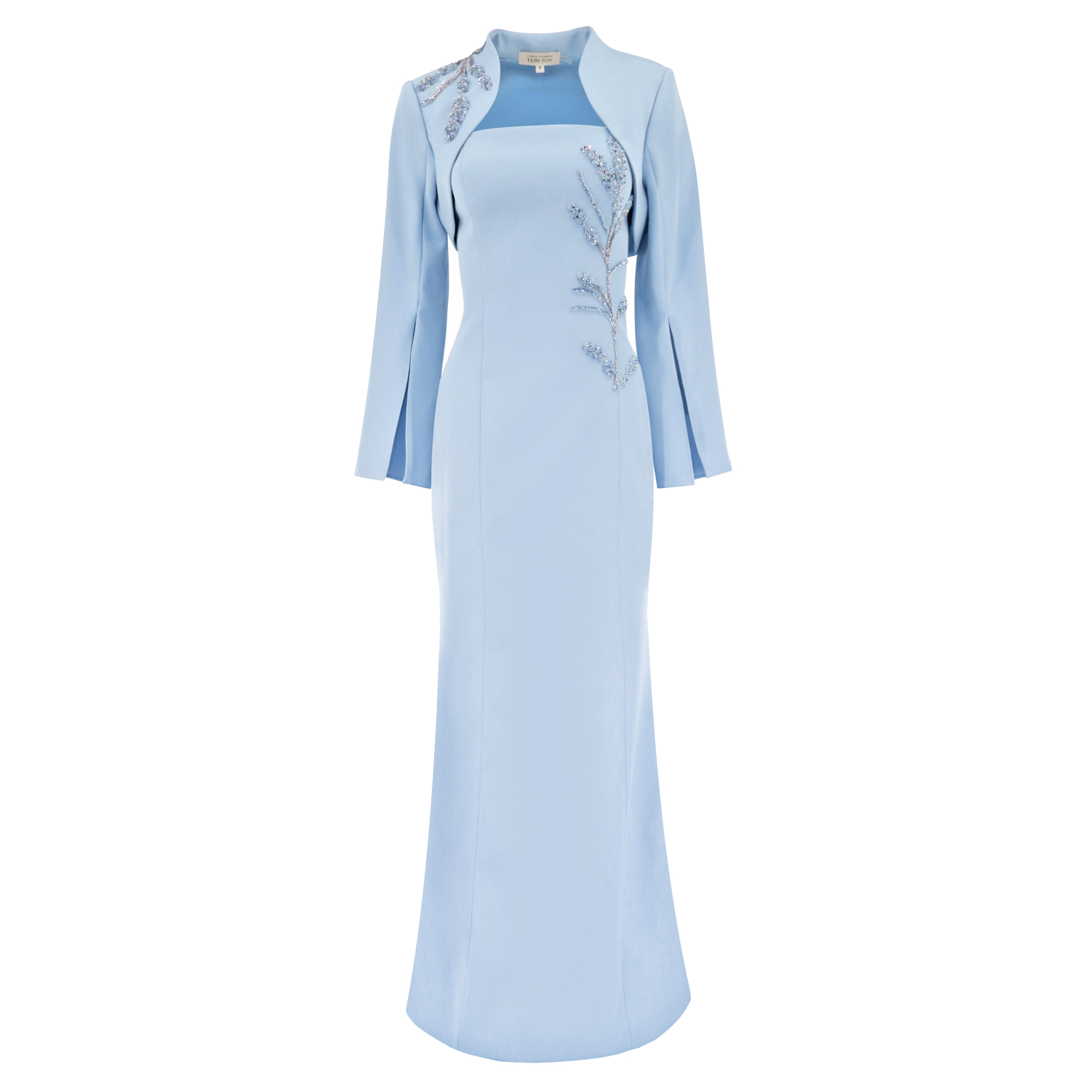 Crepe Beaded Trim Bolero And Strapless Gown