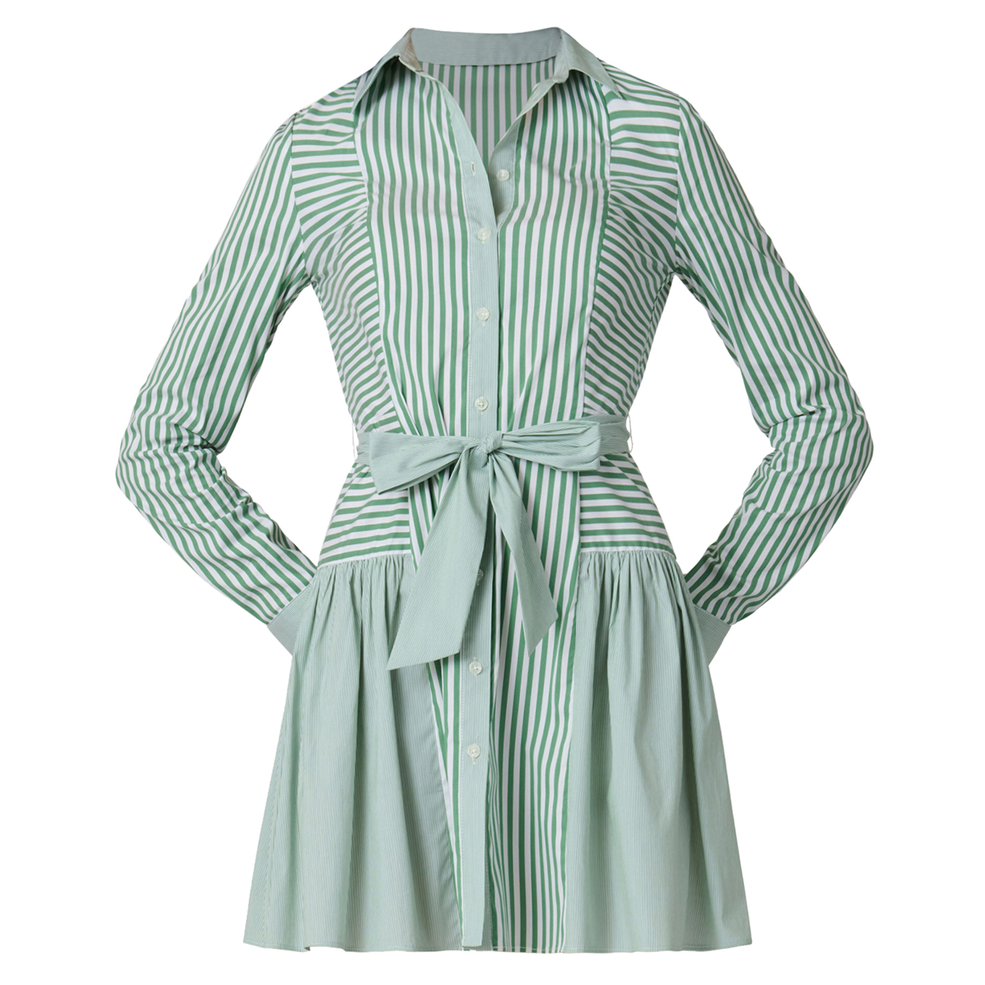 Ruth Long Sleeve Belted Button-Front Mini Shirt Dress