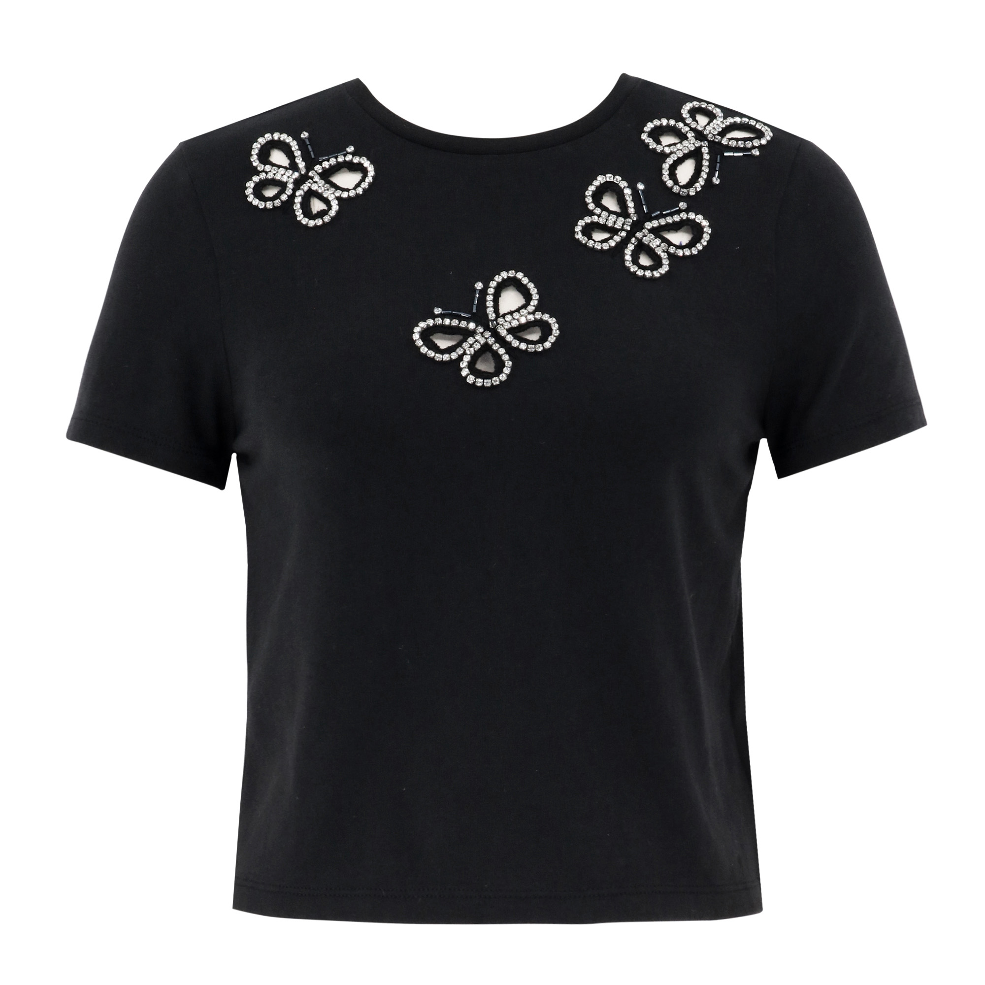 Cindy Short Sleeve Embellished Cropped Tee