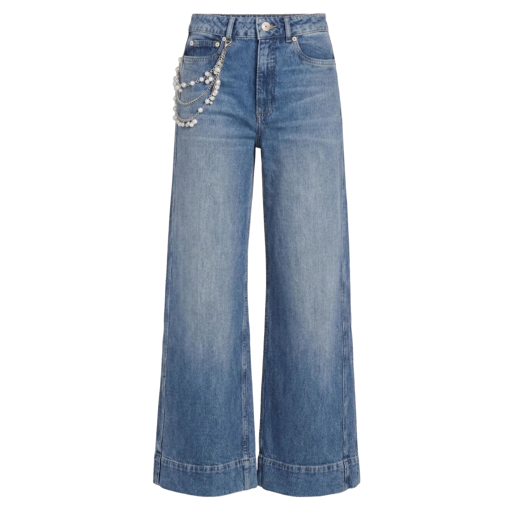 Wide-Leg Pearl Chain Denim Betsy Jeans