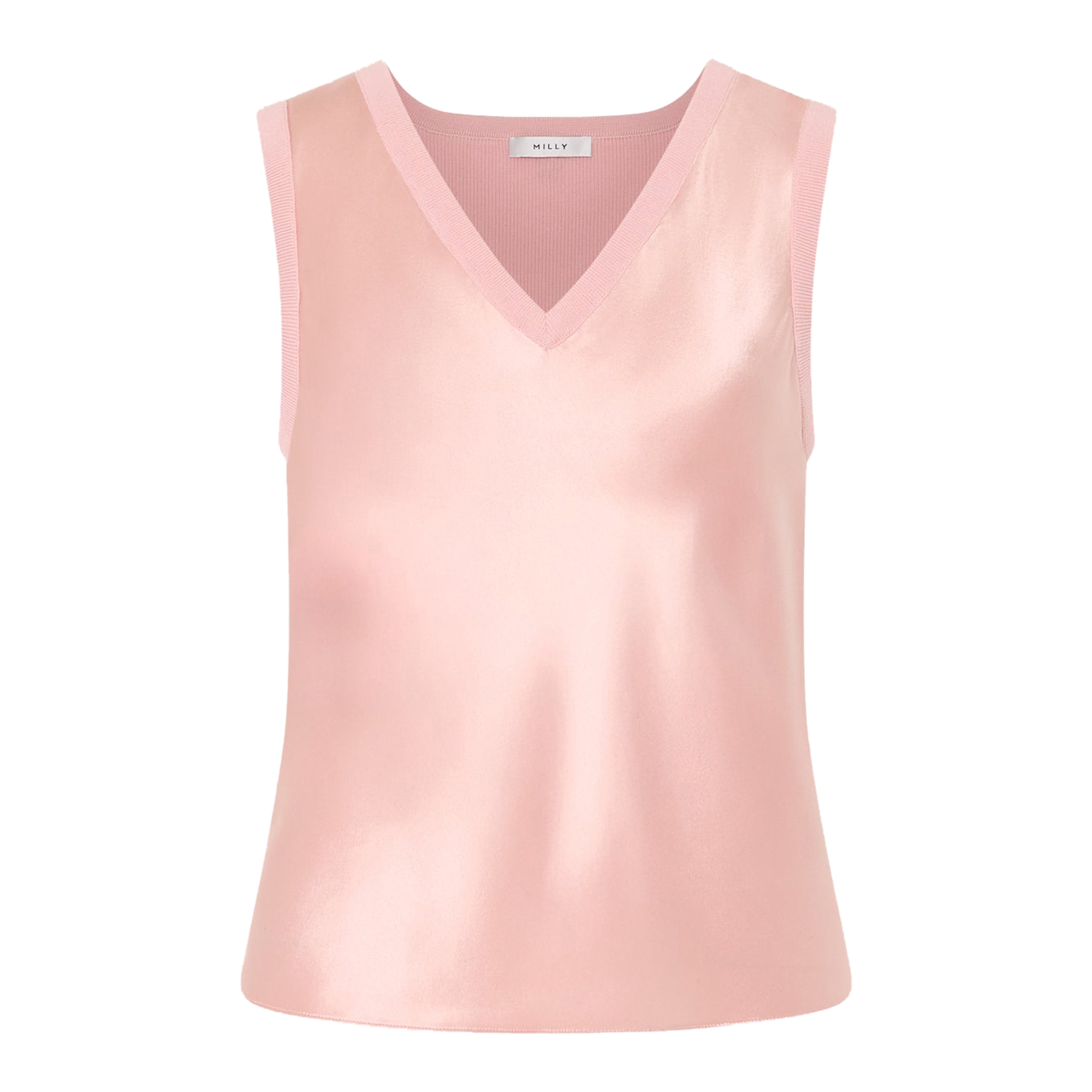 Satin-Knit Combination V-Neck Shell Top