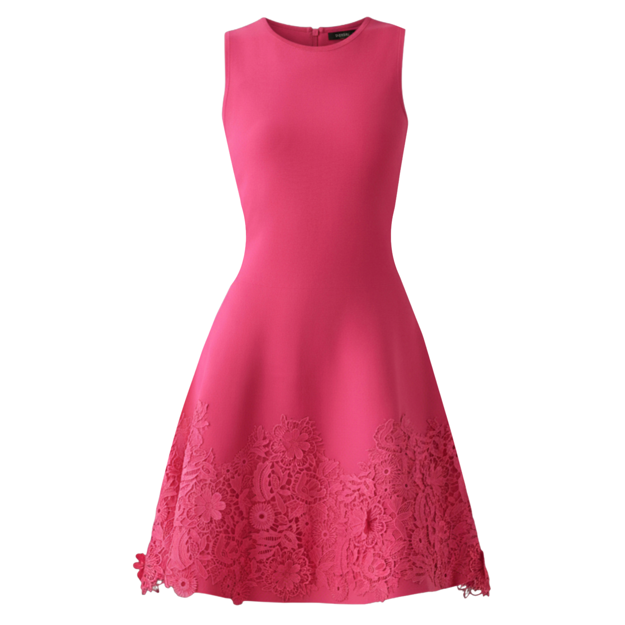 Sleeveless Knit Fit-And-Flare Lace Trim Mini Dress