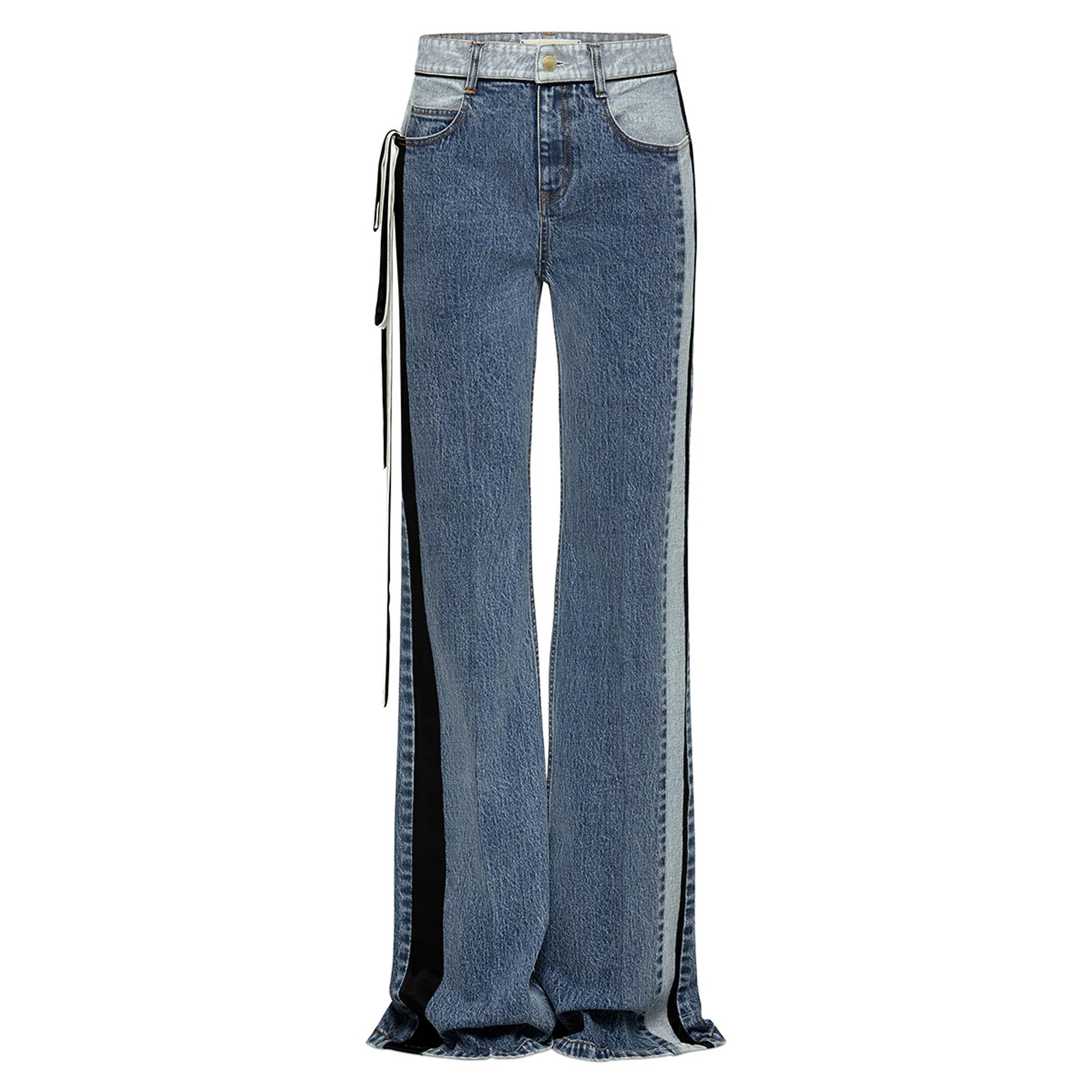 Ben Straight-Leg Satin Ribbon Detail Jeans